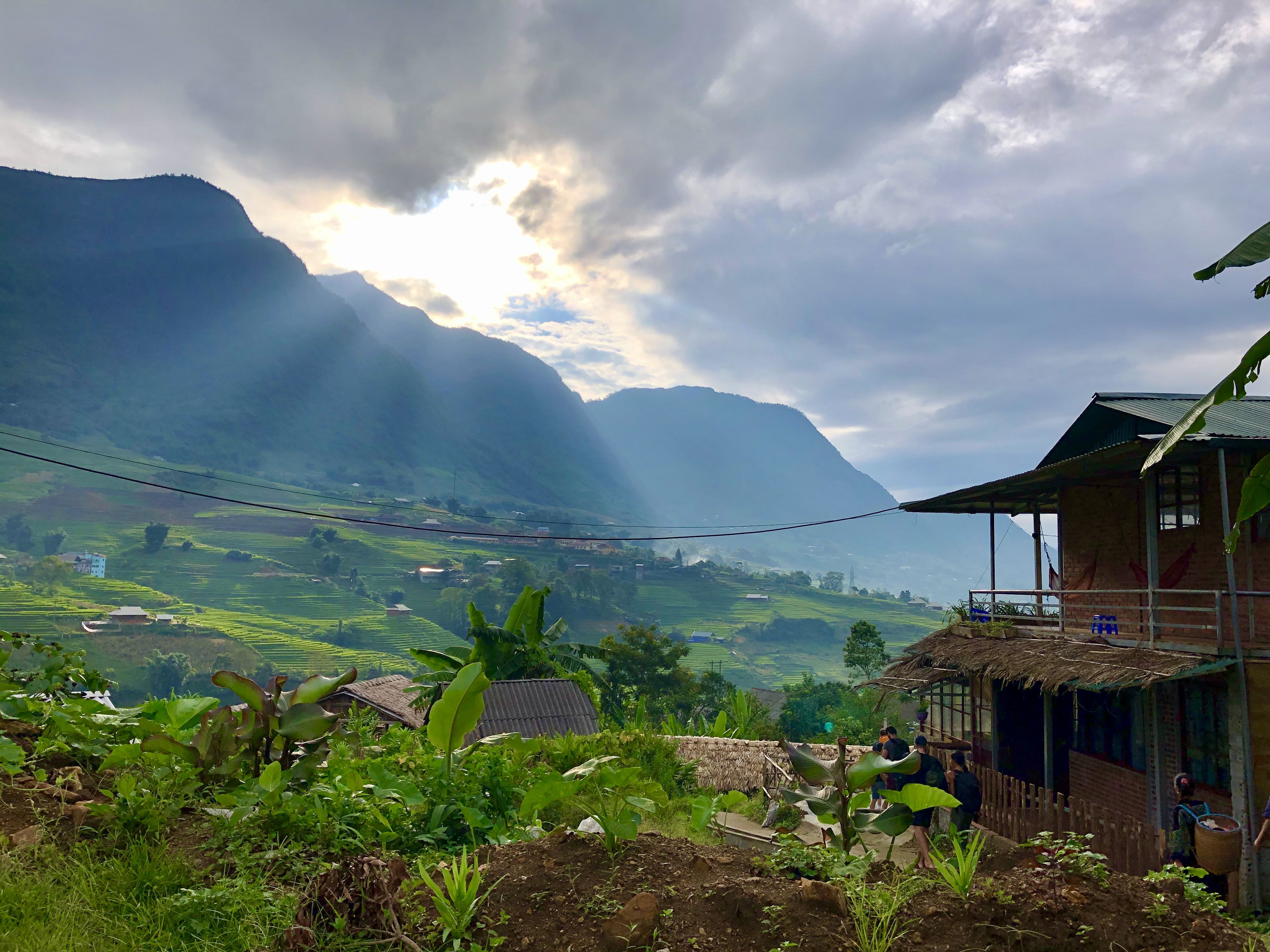 Sun through the clouds near our homestay